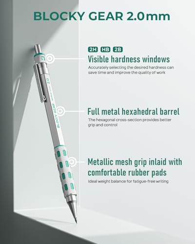 Nicpro 2mm Mechanical Pencils with Lead Refills and Erasers (3 Pack) for Drafting and Woodworking