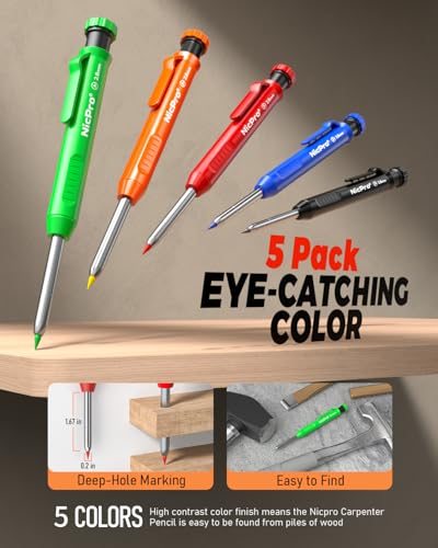 Nicpro 31-Pack Carpenter Pencil Set with Sharpener & Refills for Heavy-Duty Construction